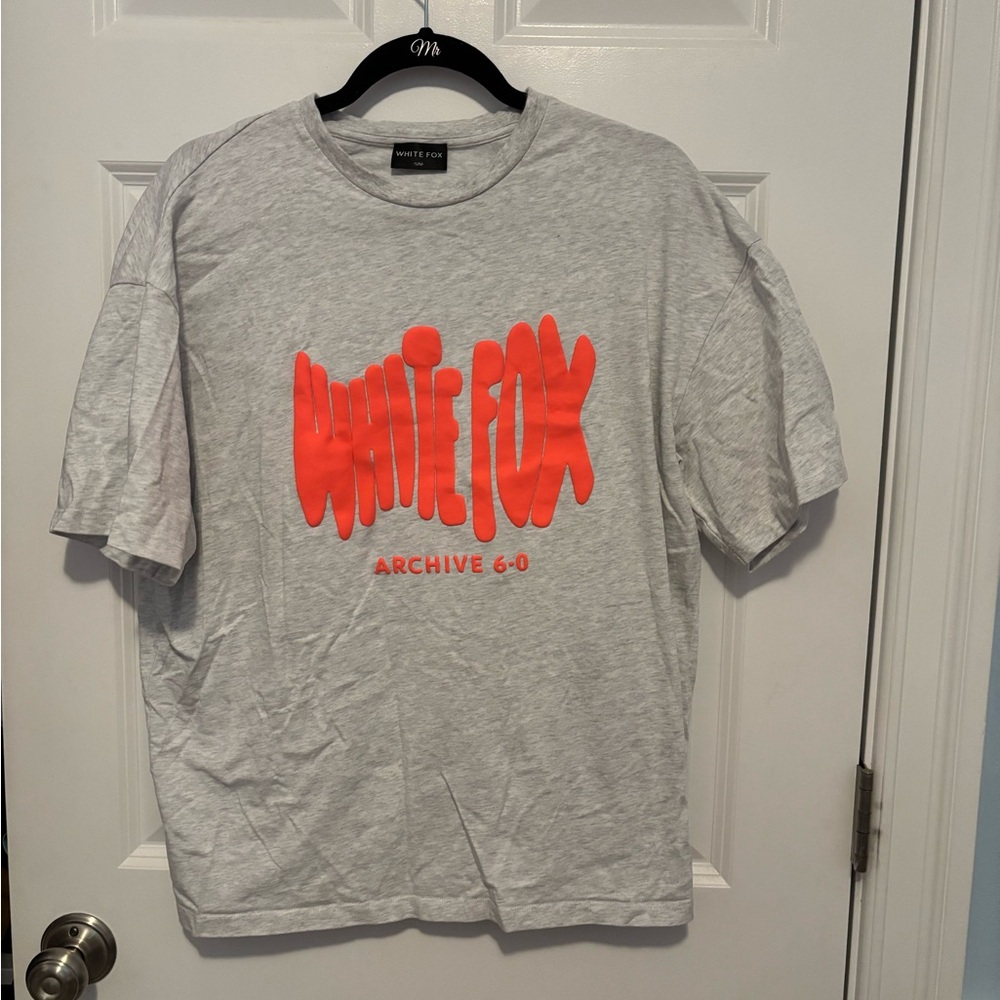 White Fox Boutique Gray and orange/Red Graphic Tee